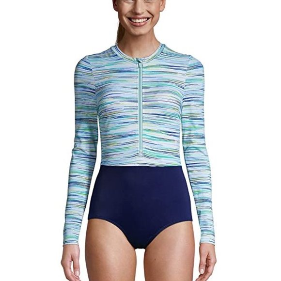 Lands' End Swim Nwt Lands End Womens Zip Front Long Sleeve Tugless